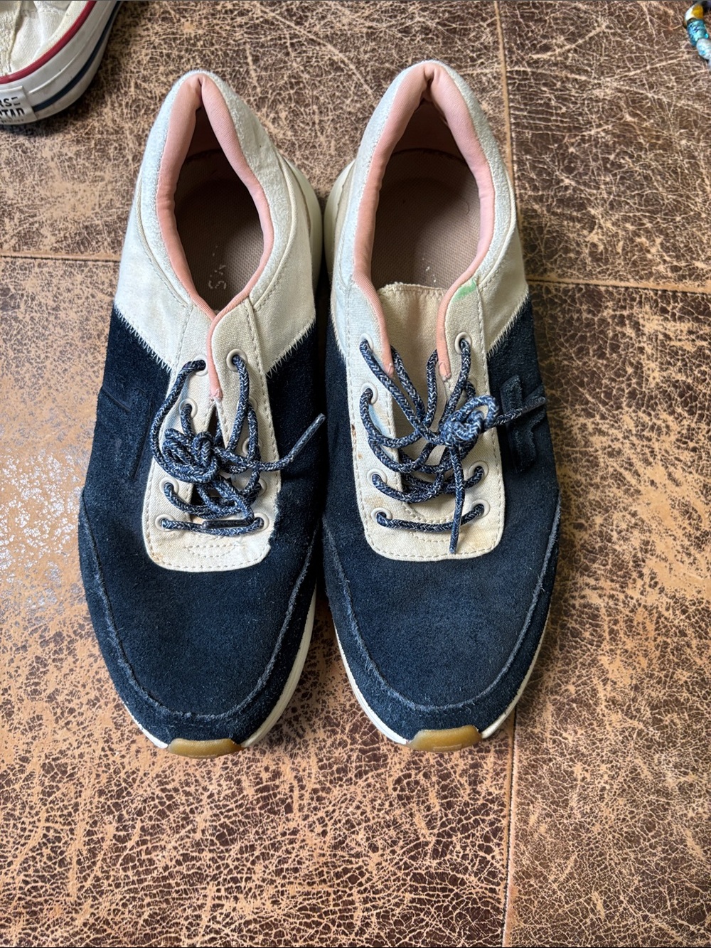 Toms Navy and Cream Suede Lace-Up Sneakers with Pink Lining